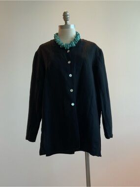 Chic Rafaella Black Slight A-Line Linen Blend Long Sleeve Top Sz Lg
